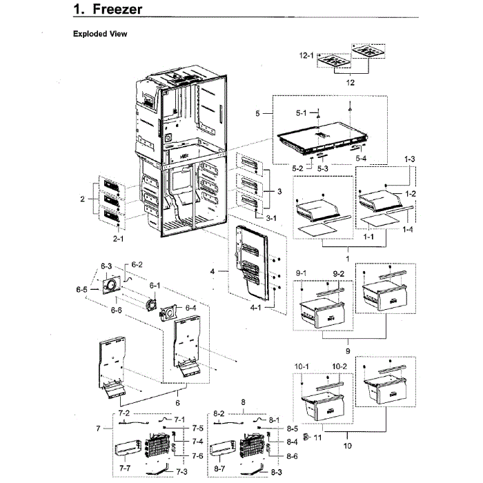 Freezer Diagram and Parts List for RF22M9581SG AA-00 Samsung Refrigerator