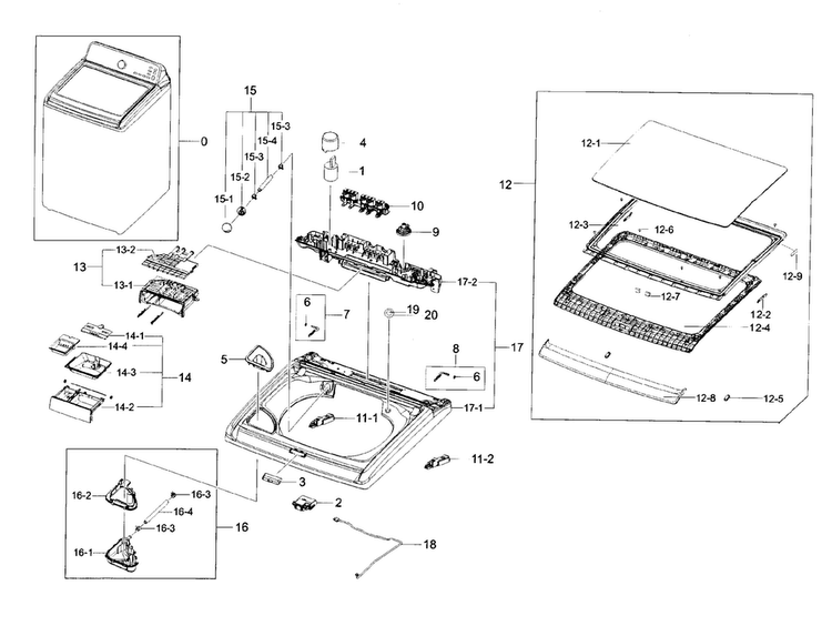 Cover Top Diagram and Parts List for WA56H9000AP A2-0000 Samsung Washer
