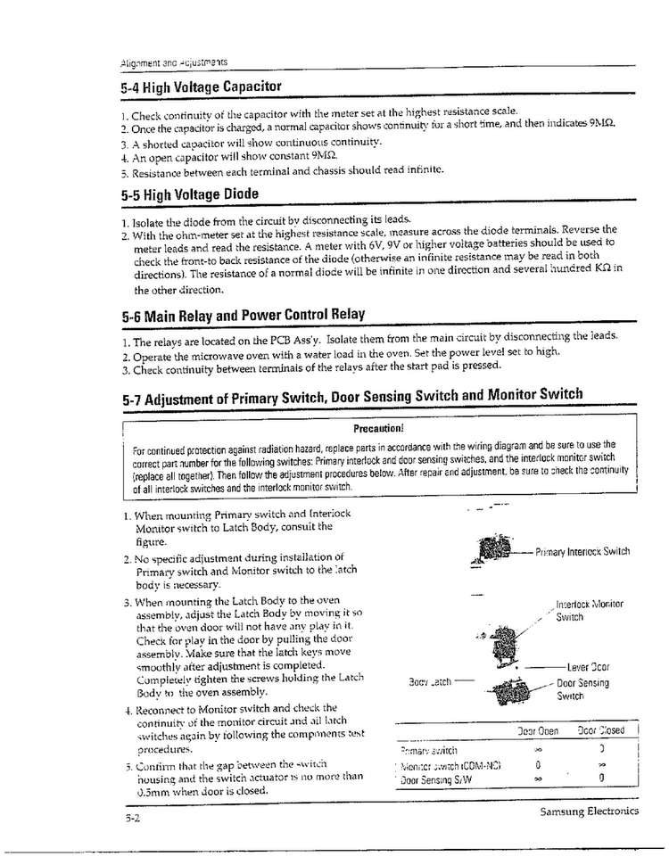 Alignment/adjustments Page 2 Diagram and Parts List for MW8490W XAA Samsung Microwave