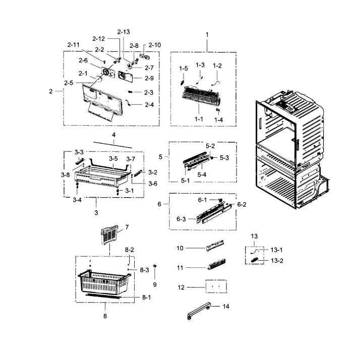 Freezer Diagram and Parts List for RF4287HABP XAA-04 Samsung Refrigerator