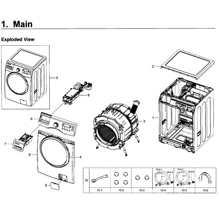 Main Assembly Diagram and Parts List for WF350ANP XAA-01 Samsung Washer