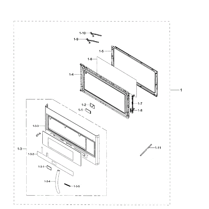Door Section Diagram and Parts List for ME21H706MQS AA-01 Samsung Microwave