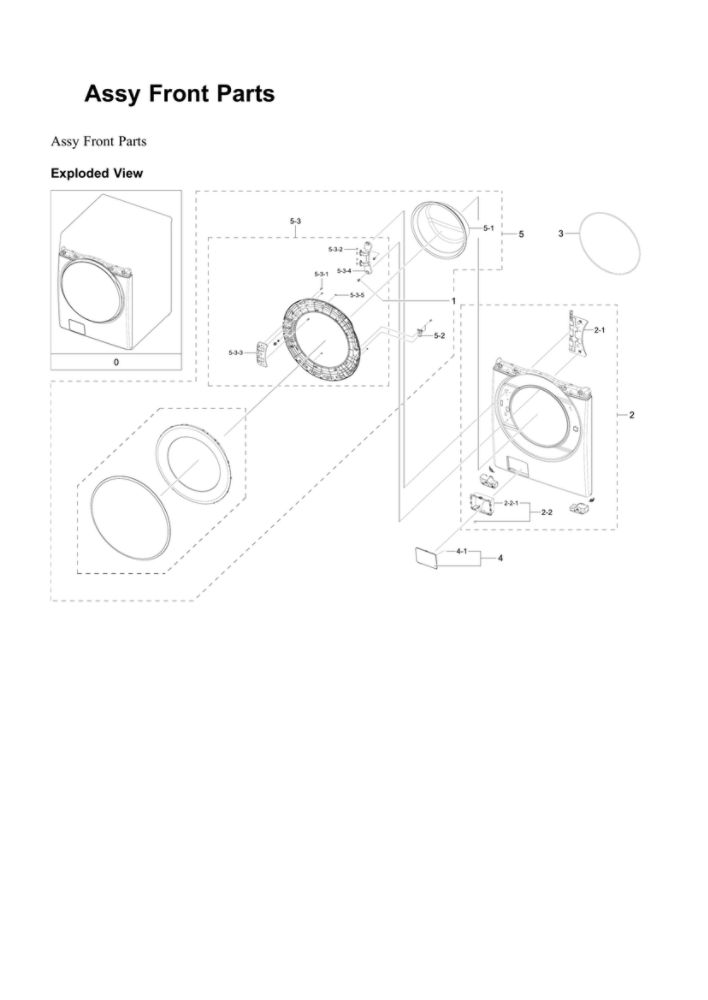 Front Parts Assembly Diagram and Parts List for WF45B6300AW US-00 Samsung Washer
