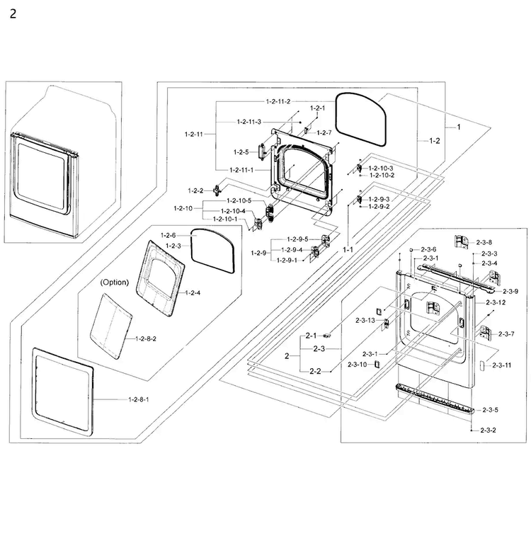 Frame Front & Door Diagram and Parts List for DV50K8600EW A3-0000 Samsung Dryer