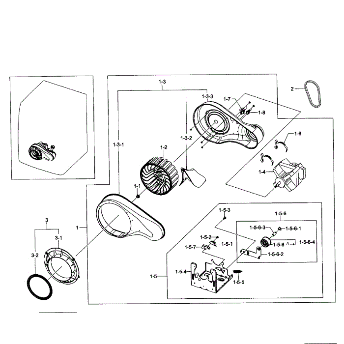 Motor Assembly Diagram and Parts List for DV231AEW XAA-01 Samsung Dryer