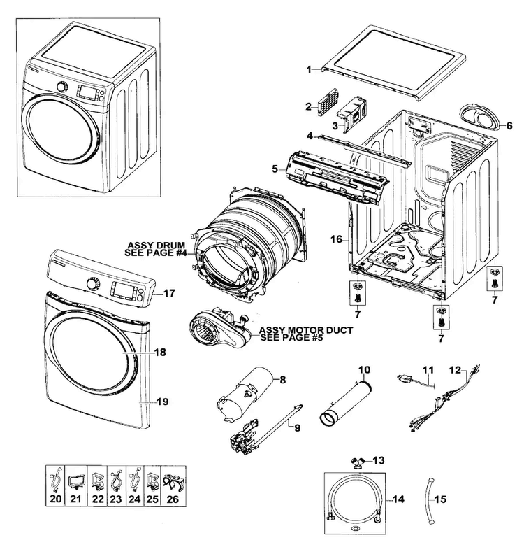 Main Assy Diagram and Parts List for DV520AGP XAA-0003 Samsung Dryer