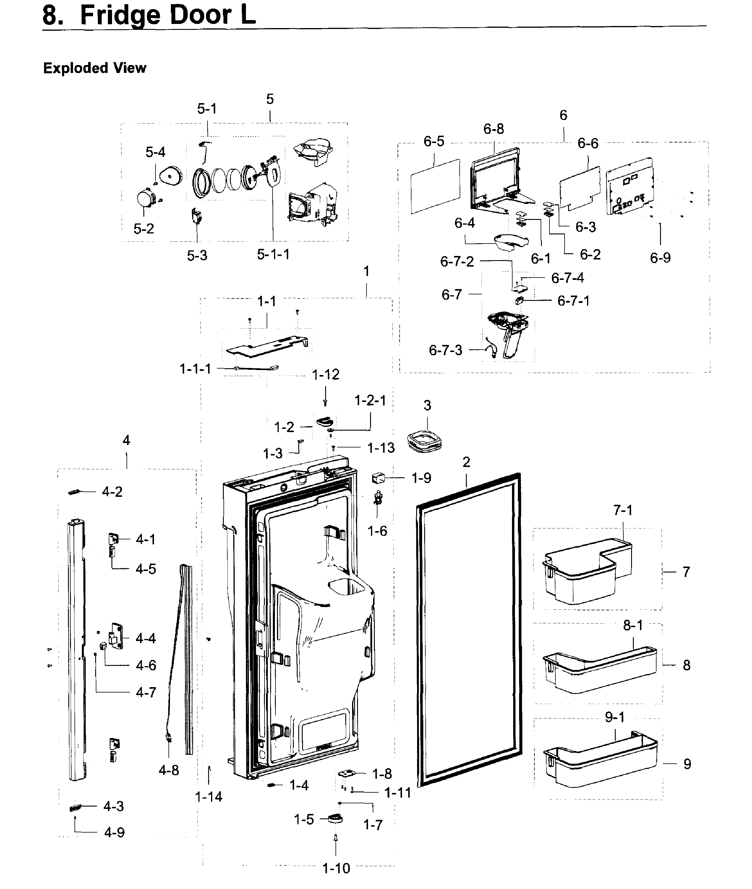 Frdige Door L Diagram and Parts List for RF23J9011SG AA-0006 Samsung Refrigerator