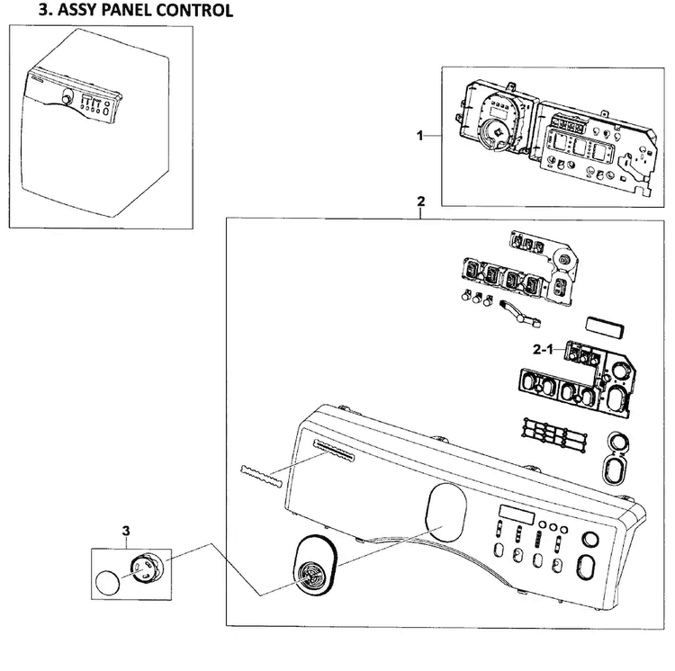 Control Panel Diagram and Parts List for DV218AEB XAA-0001 Samsung Dryer