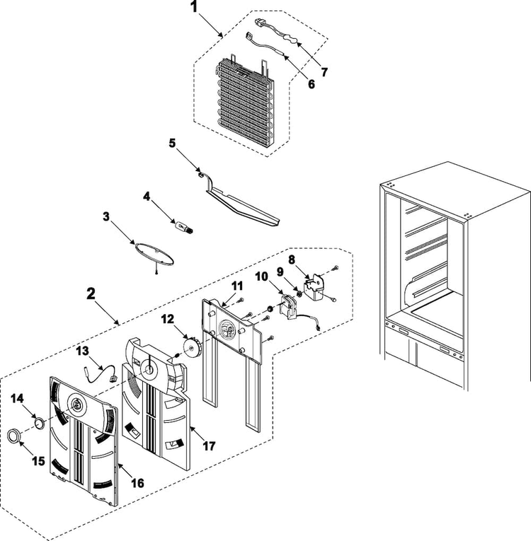 Refrigerator Compartment Diagram and Parts List for RB195BSSB XAA Samsung Refrigerator
