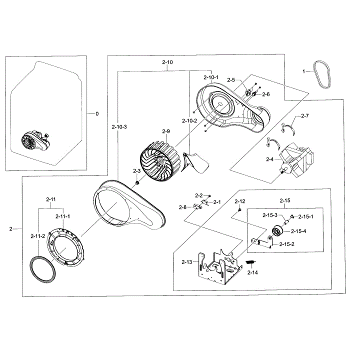 Motor Duct Diagram and Parts List for DV40J3000GW A2-00 Samsung Dryer