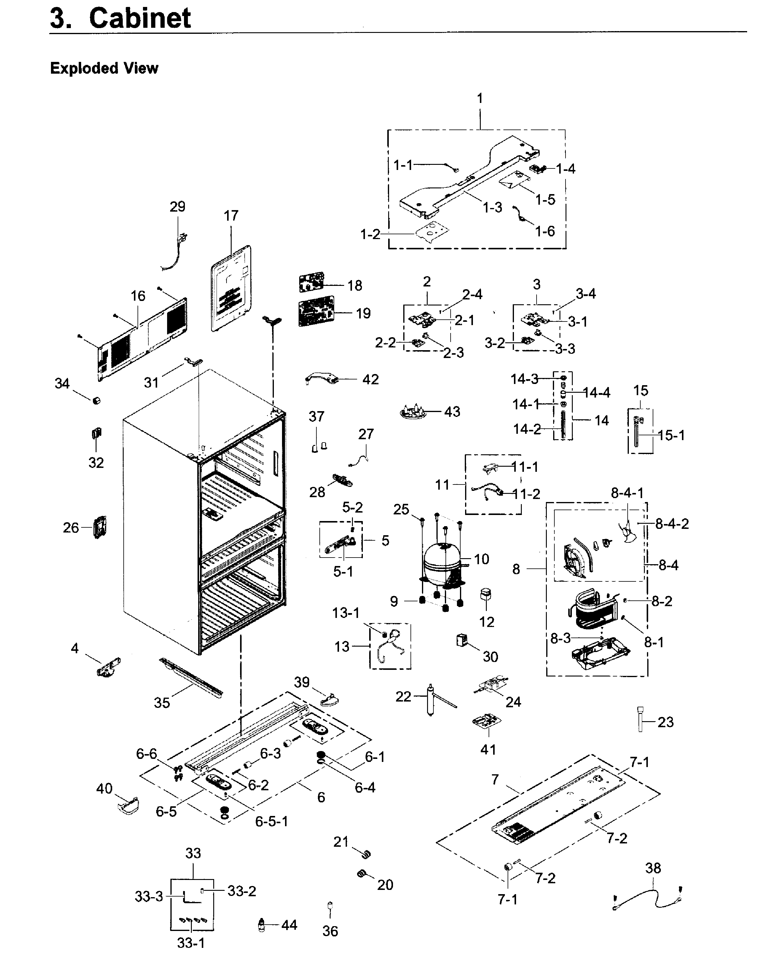 Cabinet Diagram and Parts List for RF22KREDBSG AA-0003 Samsung Refrigerator