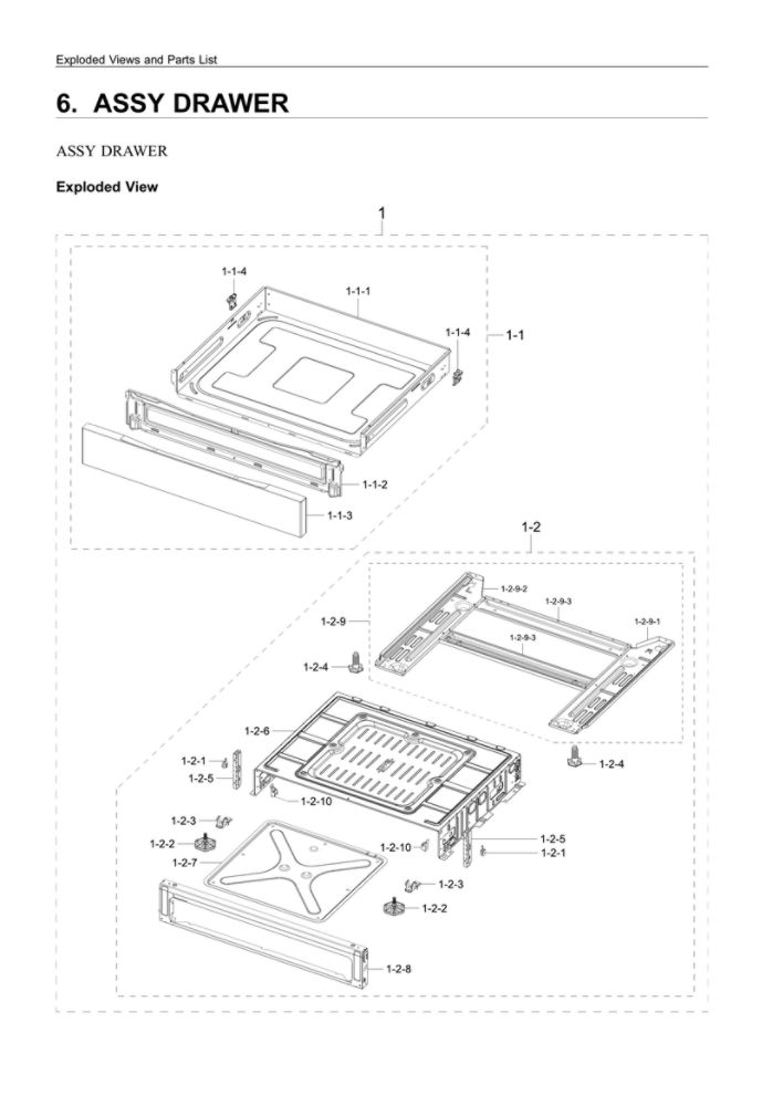 Drawer Assembly Diagram and Parts List for NX60A6311SS AA-00 Samsung Range