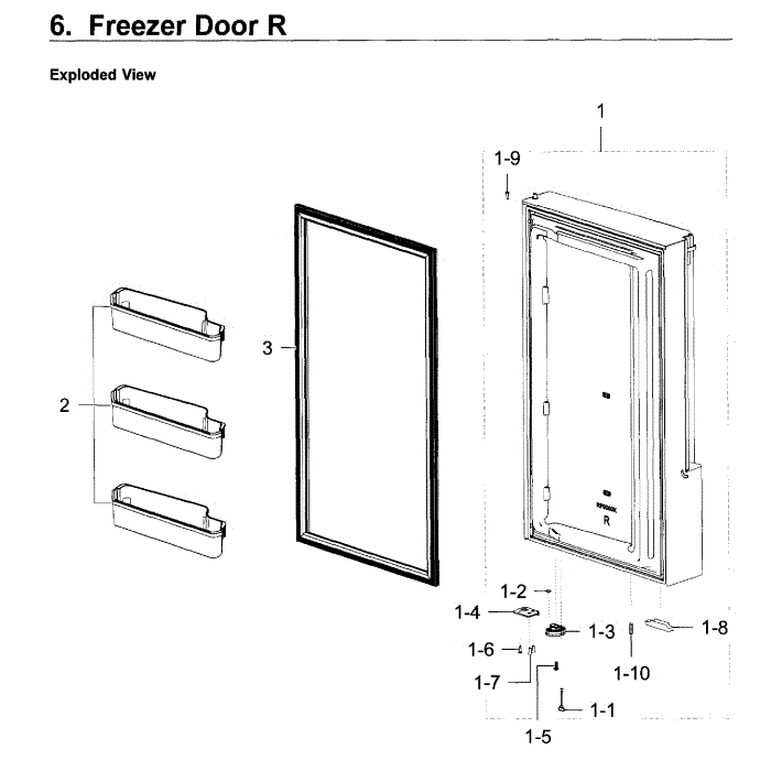 Freezer Door R Diagram and Parts List for RF22K9581SR AA-02 Samsung Refrigerator