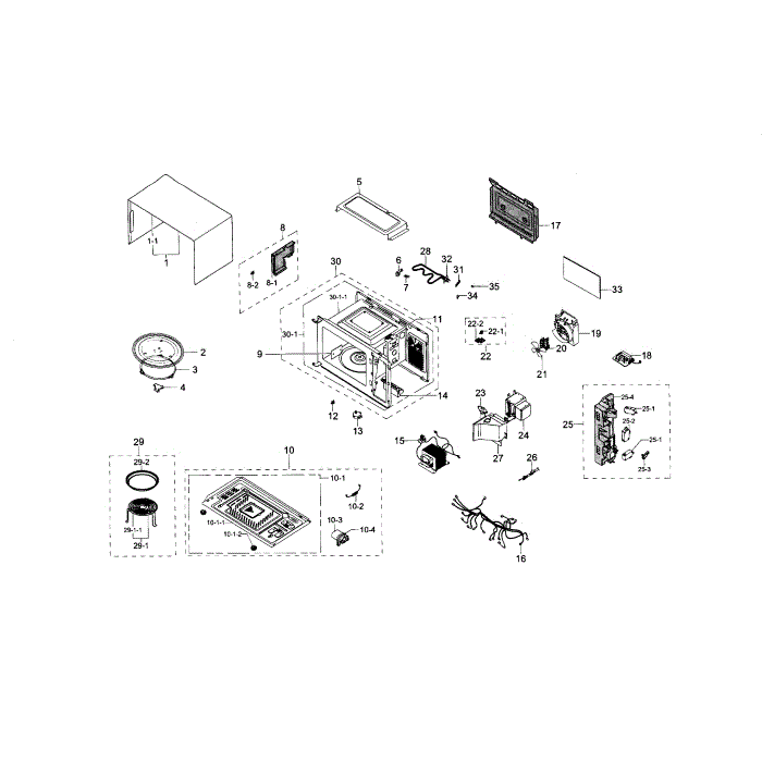 Main Assembly Diagram and Parts List for MG14H3020CM AA-00 Samsung Microwave