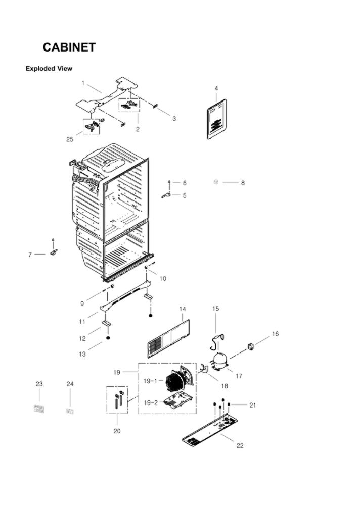 Cabinet Parts Diagram and Parts List for RFG29THDBP XAA-00 Samsung Refrigerator
