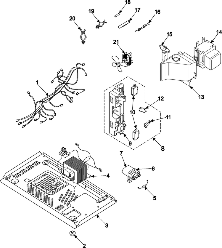 Internal Control/latch Asy/base Diagram and Parts List for MW640WA XAA Samsung Microwave