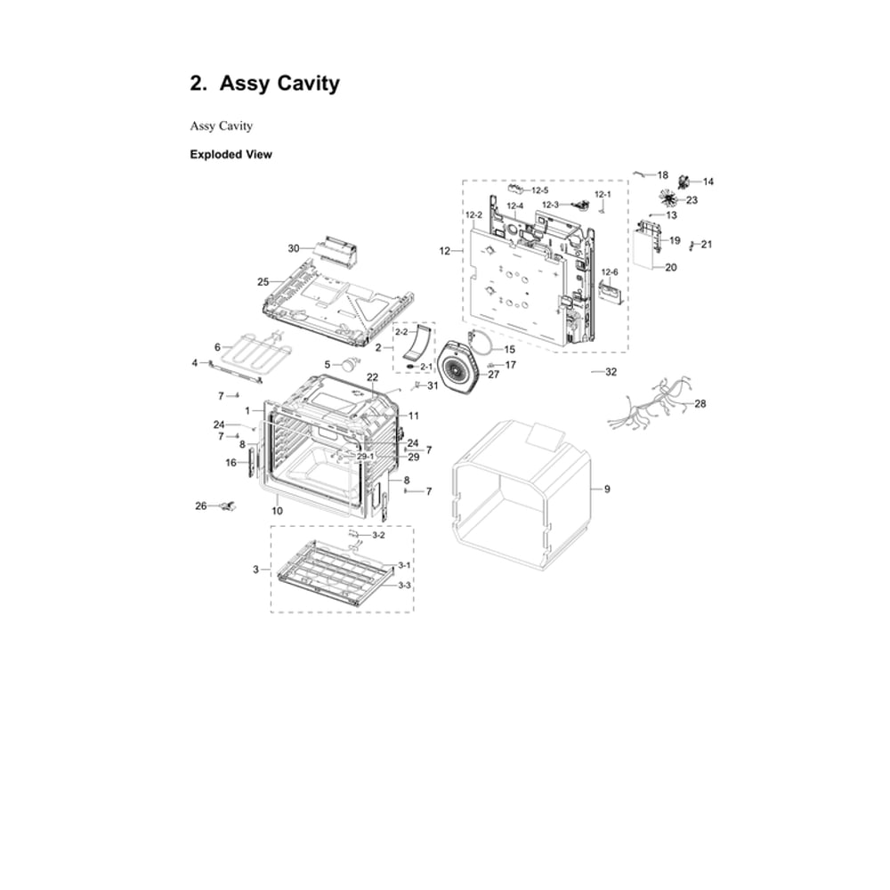 Cavity Assembly Diagram and Parts List for NE63BB871112 AA-00 Samsung Range