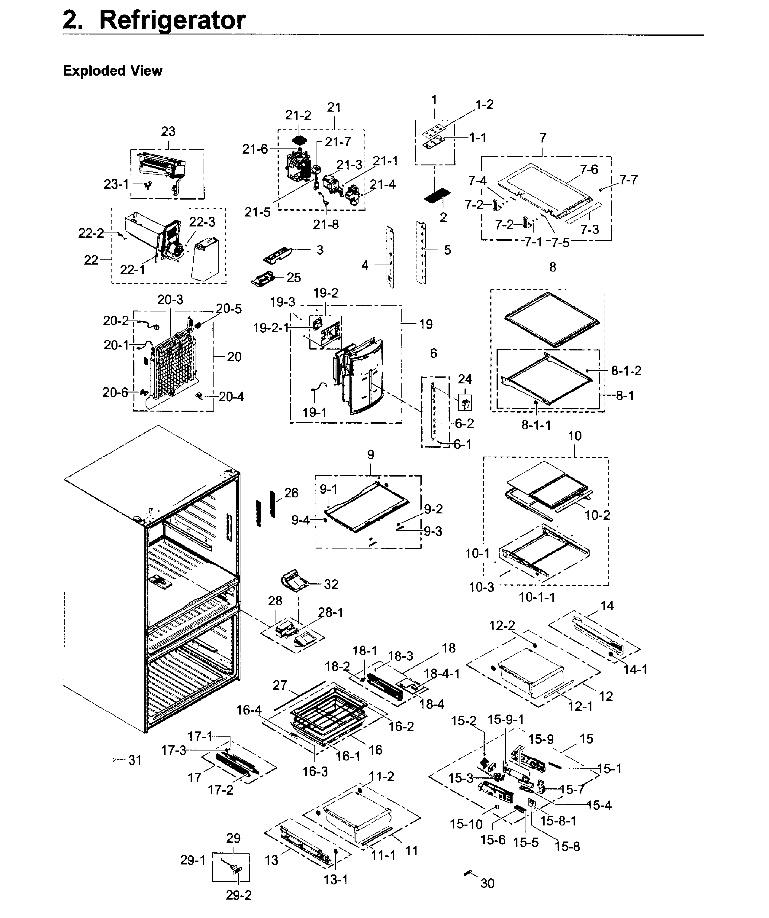 Refrigerator Diagram and Parts List for RF30KMEDBSR AA-0000 Samsung Refrigerator
