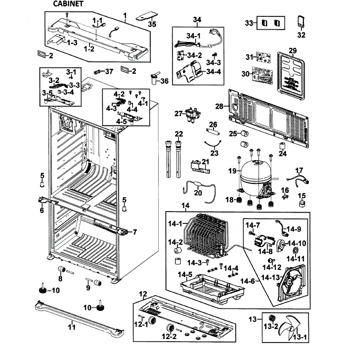 Cabinet Diagram and Parts List for RFG295AARS XAA-00 Samsung Refrigerator