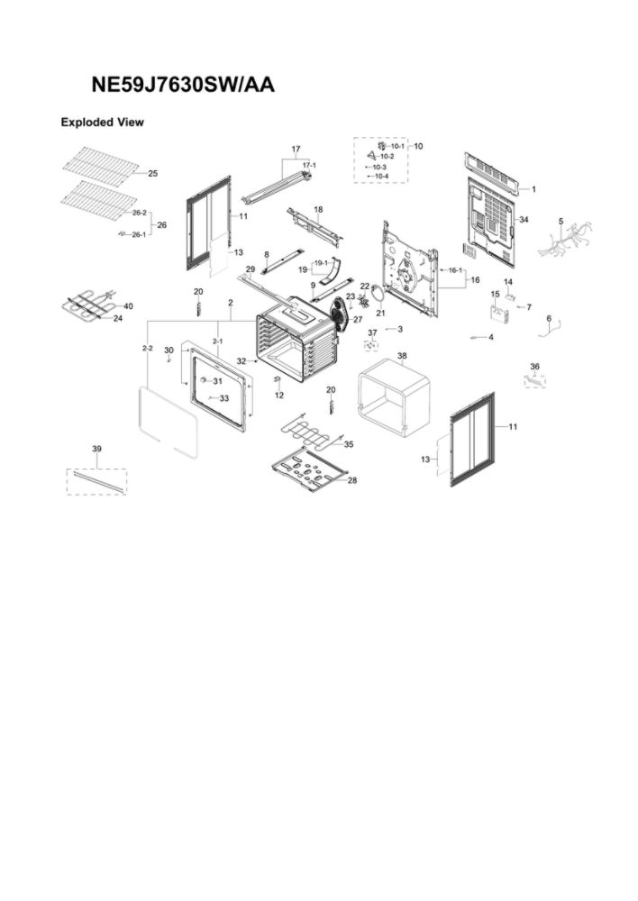 Main Assembly Diagram and Parts List for NE59J7630SW AA-02 Samsung Range