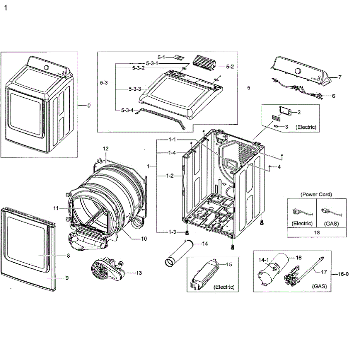 Main Assembly Diagram and Parts List for DV48H7400GP A2-01 Samsung Dryer
