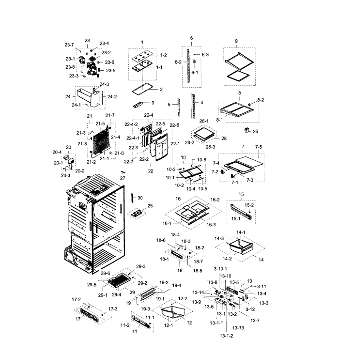 Fridge Diagram and Parts List for RF28HDEDPBC AA-02 Samsung Refrigerator