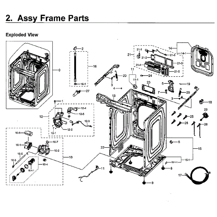 Frame 1 Diagram and Parts List for WV55M9600AV A5-01 Samsung Washer