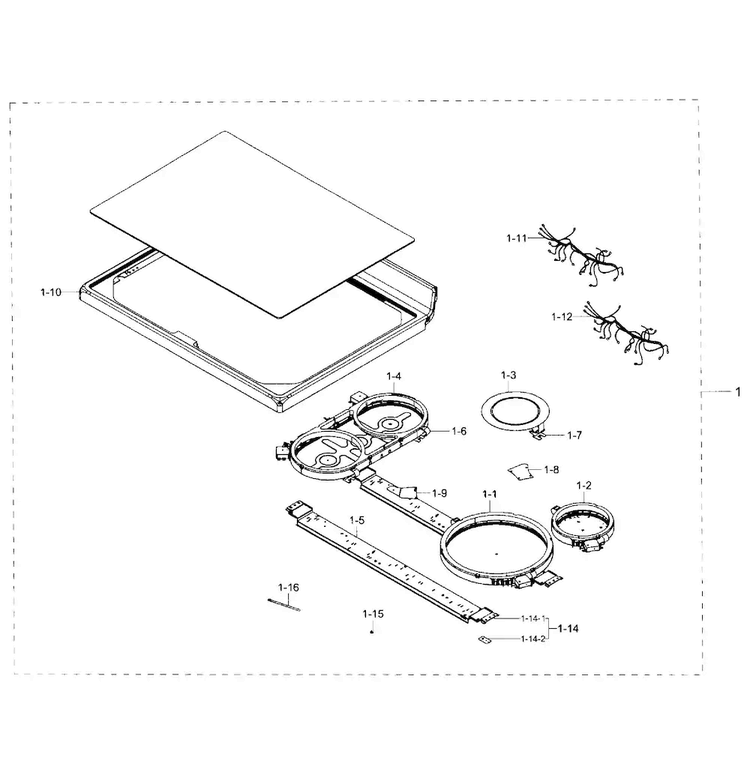 Cooktop Section Diagram and Parts List for NE59J7850WS AA-0001 Samsung Range