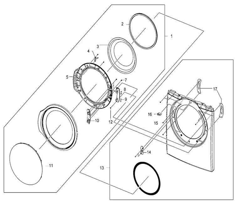Door Assy Diagram and Parts List for DV330AGB XAA Samsung Dryer
