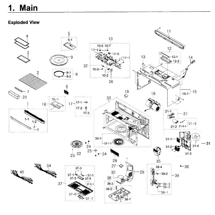 Main Assembly Diagram and Parts List for SMH9207ST XAA-00 Samsung Microwave Oven Combo