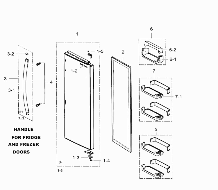 Fridge Door Diagram and Parts List for RS265TDBP XAA-0001 Samsung Refrigerator