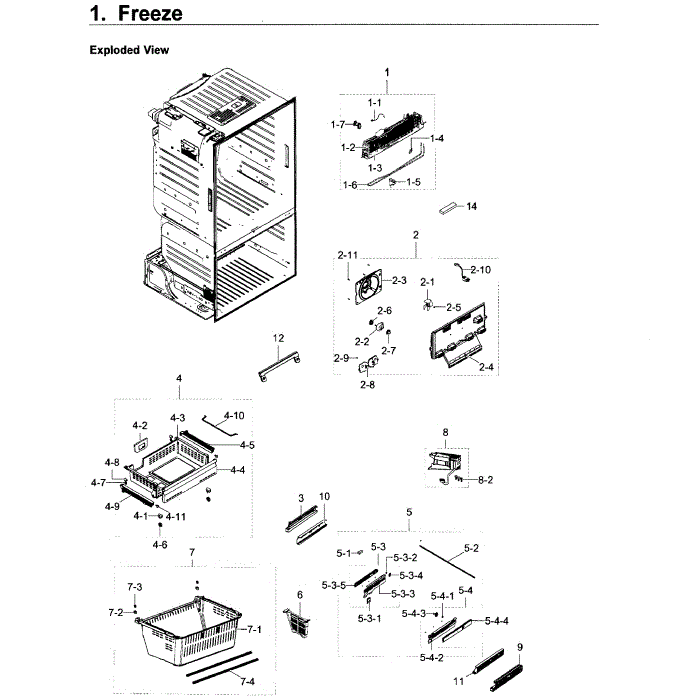 Freezer Diagram and Parts List for RF23HCEDBSR AA-13 Samsung Refrigerator