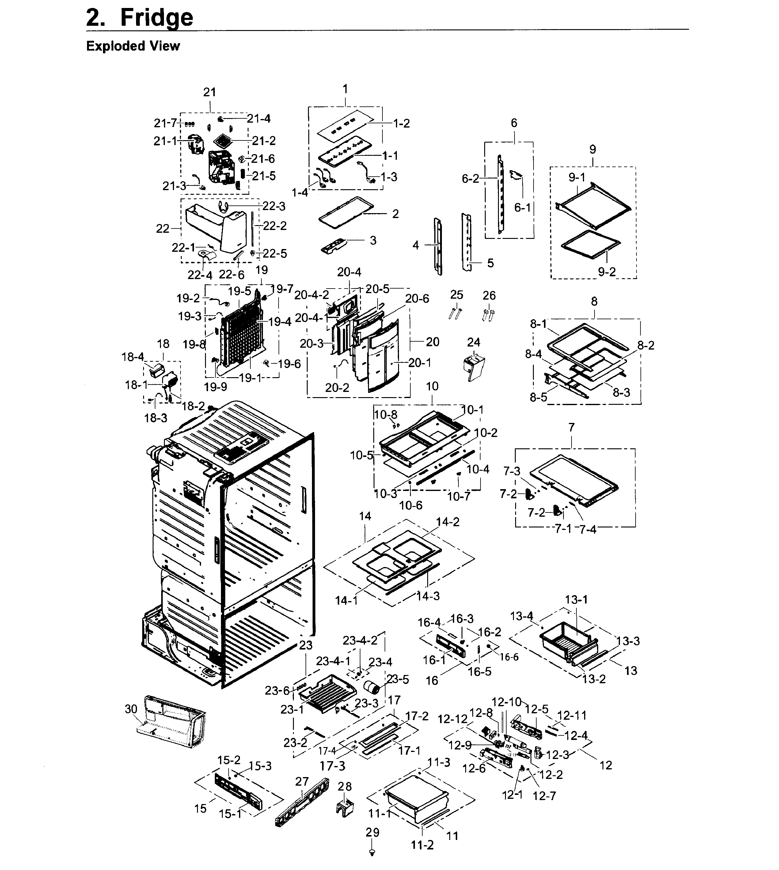 Fridge Diagram and Parts List for RF263BEAEWW AA-0000 Samsung Refrigerator