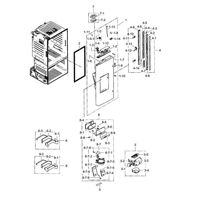 Fridge Door L Diagram and Parts List for RF323TEDBBC AA-04 Samsung Refrigerator
