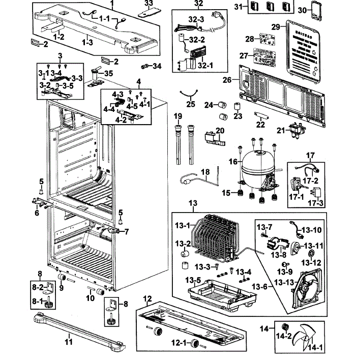Cabinet Assembly Diagram and Parts List for RF267ABBP XAA-00 Samsung Refrigerator