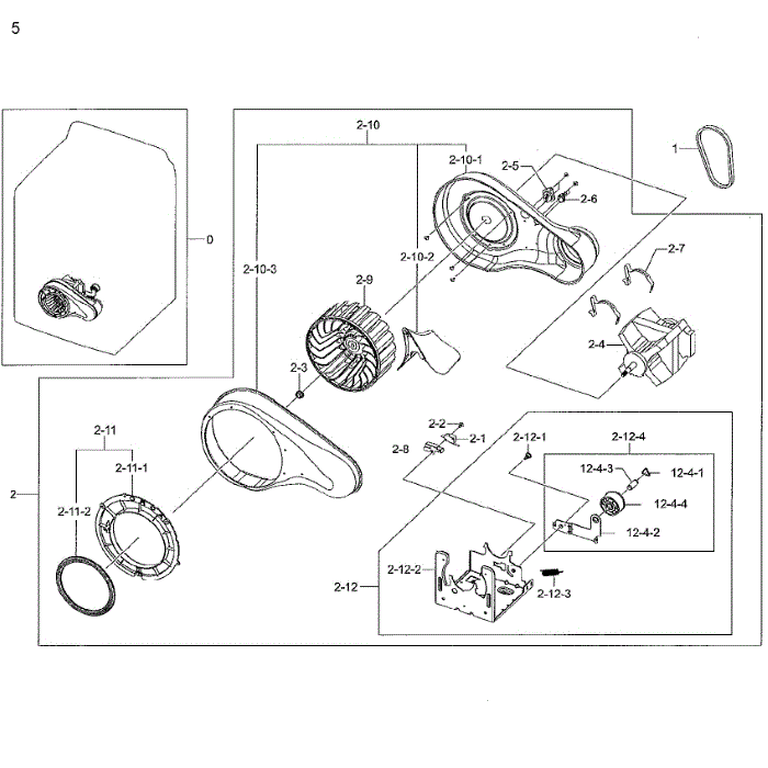 Motor Duct Diagram and Parts List for DV48H7400EW A2-02 Samsung Dryer