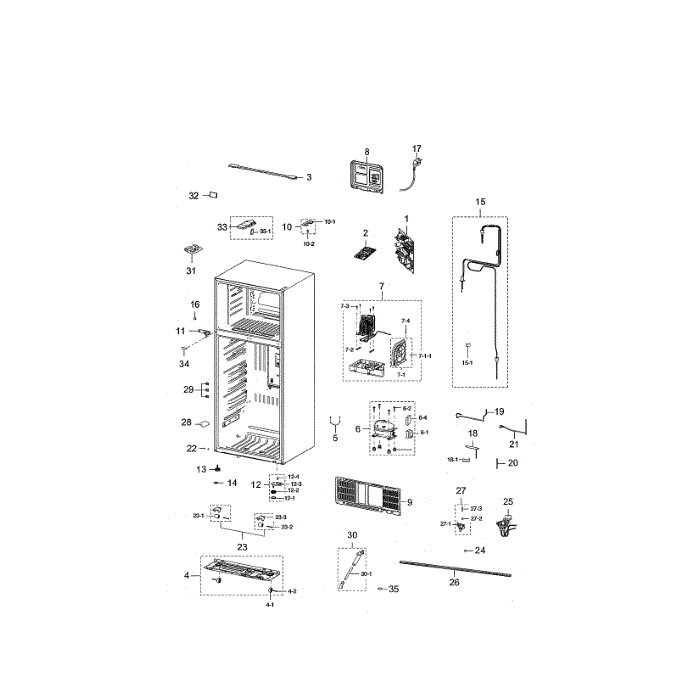 Cabinet Compartment Diagram and Parts List for RT21M6213WW AA-00 Samsung Refrigerator