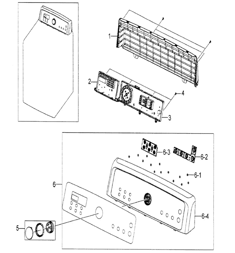 Control Panel Diagram and Parts List for DV5451AEW XAA-0001 Samsung Dryer