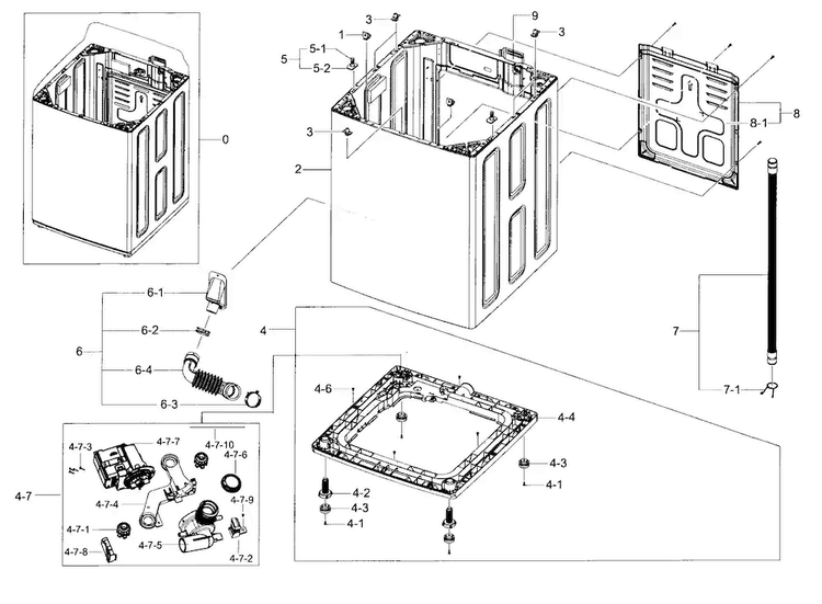 Frame Diagram and Parts List for WA48H7400AP A2-0000 Samsung Washer