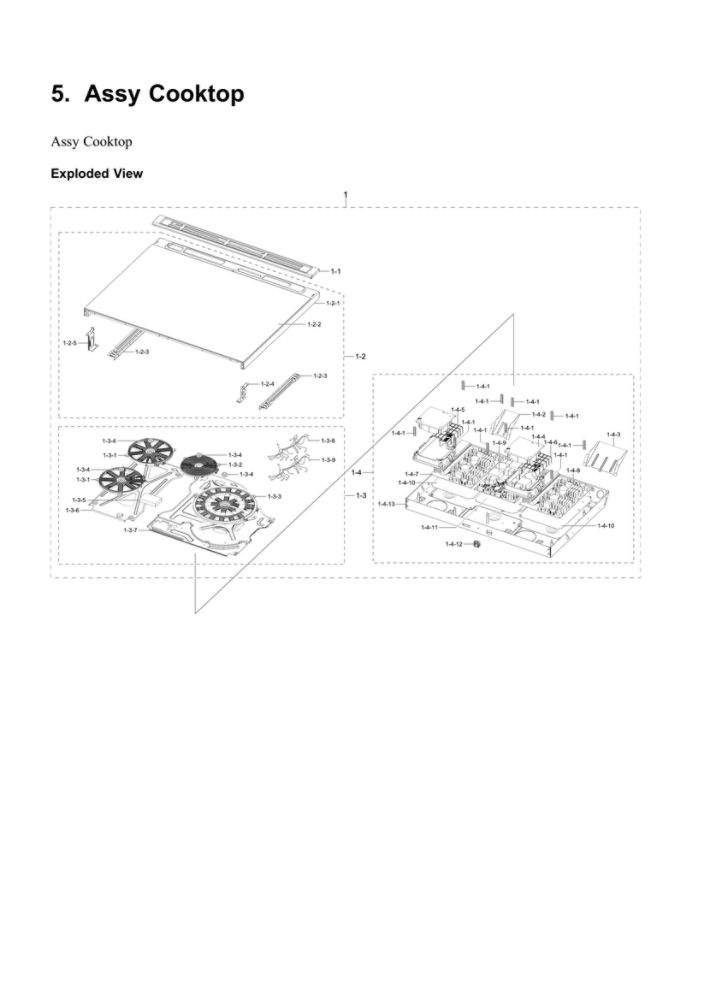Cooktop Assembly Diagram and Parts List for NE63B8611SG AA-00 Samsung Range