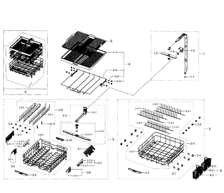Baskets Diagram and Parts List for DW80H9970US AA-0001 Samsung Dishwasher