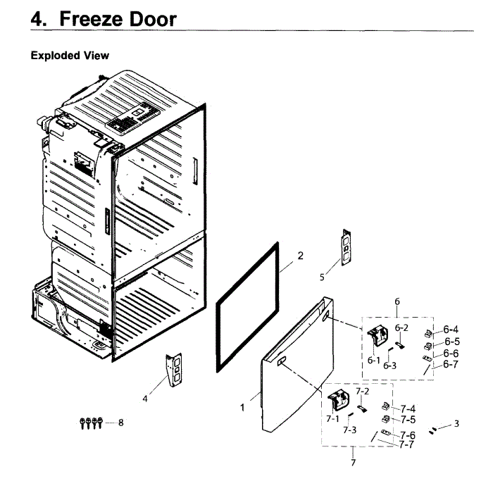 Freezer Door Diagram and Parts List for RF263TEAEWW AA-03 Samsung Refrigerator