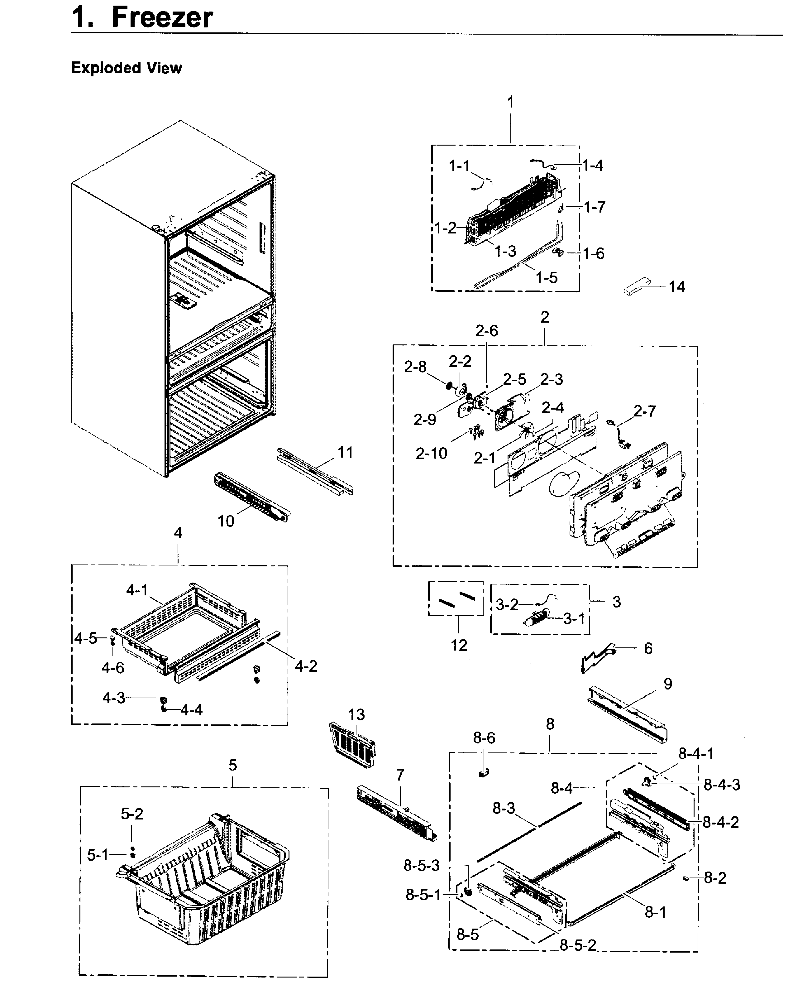 Freezer Diagram and Parts List for RF22KREDBSR AA-0001 Samsung Refrigerator