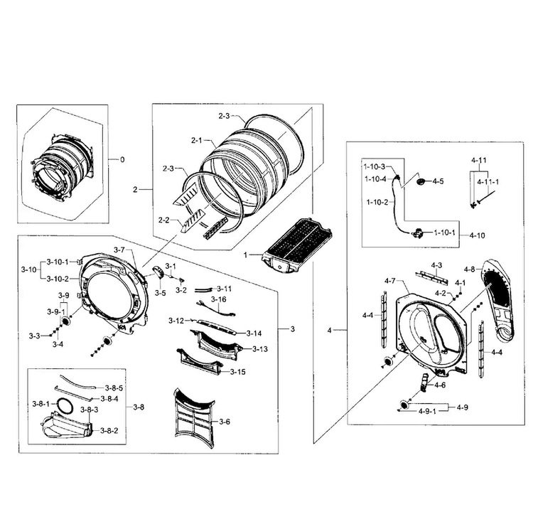 Drum Assy Diagram and Parts List for DV455EVGSGR AA-0002 Samsung Dryer
