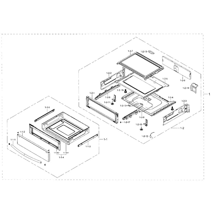 Drawer Section Diagram and Parts List for NE59J7750WS AA-0003 Samsung Range