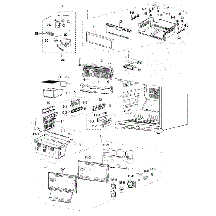Freezer Assembly Diagram and Parts List for RF217ACWP XAA-00 Samsung Refrigerator