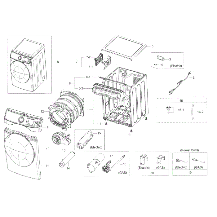 Main Assembly Diagram and Parts List for DV45K6200GZ A3-00 Samsung Dryer