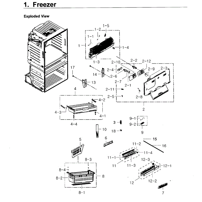 Freezer Diagram and Parts List for RF4267HARS XAA-02 Samsung Refrigerator