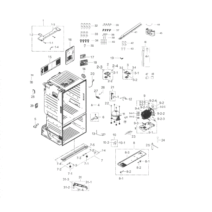 Cabinet Diagram and Parts List for RF263TEAEBC AA-04 Samsung Refrigerator