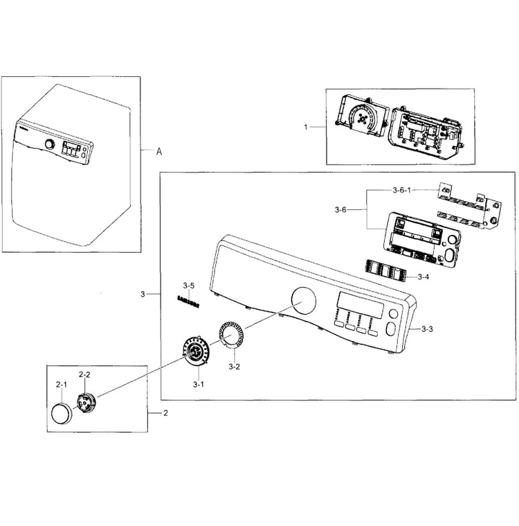 Control Panel Diagram and Parts List for DV393GTPAWR A1-0001 Samsung Dryer